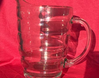 Large Vintage Glass Beehive Ribbed Beverage Pitcher MCM Mid Century Modern