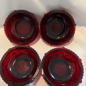 Vintage Avon Cape Cod Ruby Red Gothic Berry / Dessert Bowls | Set of 4