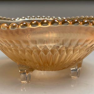 Vintage Fenton Marigold Carnival Depression Art Glass Footed Centerpiece Bowl with Beautiful Beaded Edge Border Design