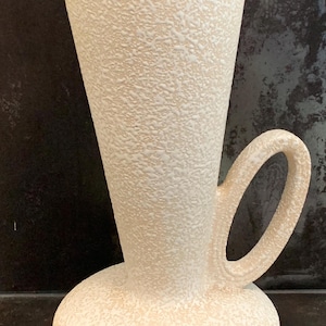 MCM 50s Cream / White Splatter Pebble | White Lava Glaze Art Pottery Vase