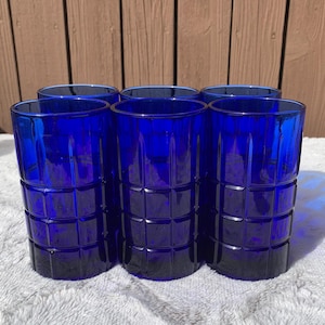Anchor Hocking Manchester Tartan Cobalt Blue Tumblers Ice Tea Glasses | 2 Available | MINT!! | MCM | Mid-Century Modern | Sold Individually