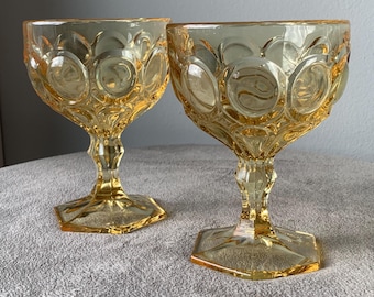 Vintage Fostoria Moonstone Yellow Gold Amber Sherbet Champagne Goblets Dessert Cups Stemware 1970s | Set of 2 | 5 1/8" | MINT CONDITION