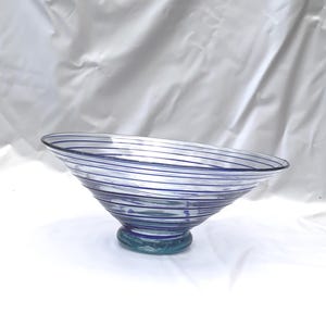 Vintage Murano-Style Italian Art Glass Bowl – Hand-Blown Spiral Blue Design, Mid-Century Modern Decor | MINT!