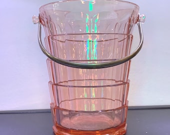 RARE Art Deco Indiana Tea Room Pink Depression Glass Ice Bucket with Handle | 1926-1931