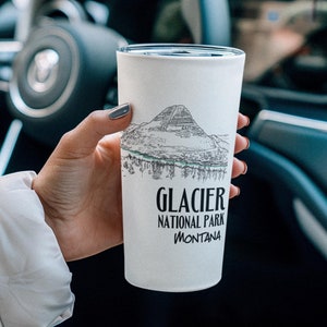 Glace-Nationalpark Becher - Nationalparks Reisebecher - Edelstahl Hand gezeichnet Kunst Illustration Geschenk Souvenir 20 Unzen Montana Cup