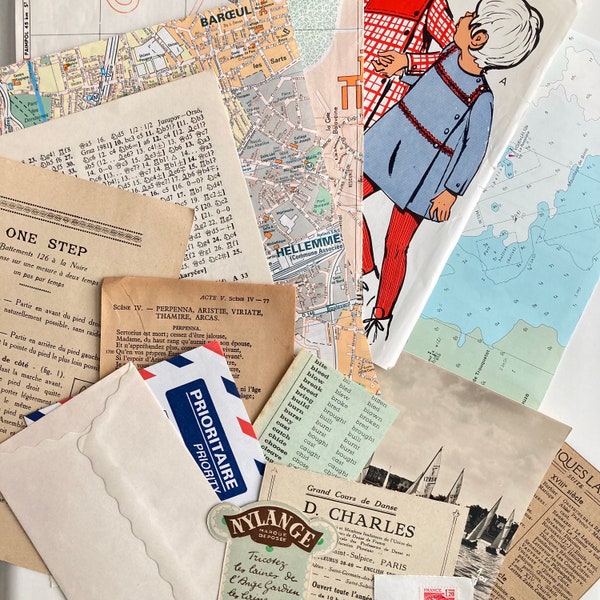 Set de papiers vintage pour techniques mixtes, collage, journaling, scrapbooking