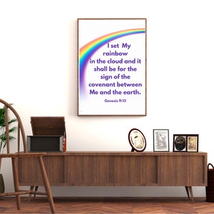 Inspirational Bible Wall Art - Genesis 9-13 &#39;I Set My Rainbows In The Clouds&#39; - Christian Scripture Canvas Print - Religious Home Decor
