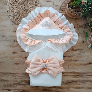 Faixa de saco de dormir para bebê salmão, roupa hospitalar, faixa de embrulho para bebê recém-nascido com babado, cobertor para bebê, novo presente da mãe