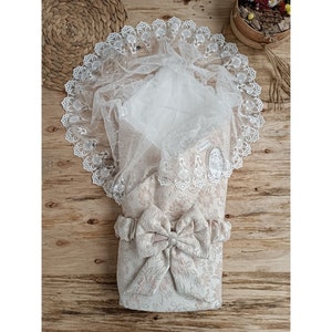 Faixa envoltória para bebê recém-nascido, faixa com renda, manta para bebê, menina ou menino, bolsa portadora, presente para bebê recém-nascido, chá de bebê