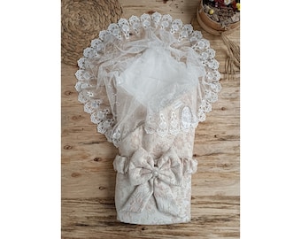 Rose Newborn Baby Swaddle With Lace Baby Girl or Boy Swaddle Blanket Baby Wrap Carrier Bag Newborn Baby Gift Baby Shower Gift