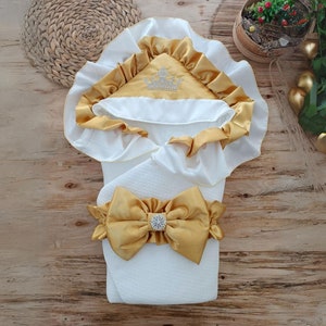 Faixa de embrulho para bebê recém-nascido, amarelo, com babado, cobertor, nova mãe, presente de chá de bebê, roupa de hospital