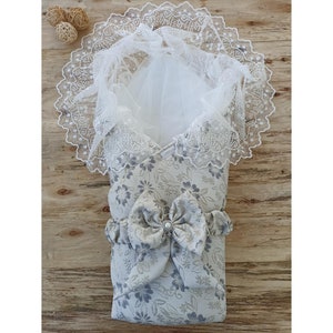 Faixa envoltória para bebê recém-nascido, faixa com renda, manta para bebê, menina ou menino, bolsa portadora, presente para bebê recém-nascido, chá de bebê