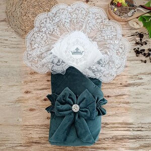 Swaddle verde para recém-nascidos com renda, veludo com toque de veludo, cobertor para bebê menino e menina, cobertor para criança
