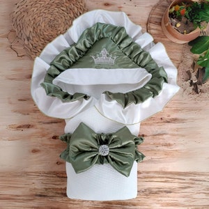 Faixa de embrulho para bebê recém-nascido, verde, com babado, cobertor, nova mãe, presente de chá de bebê, roupa de hospital