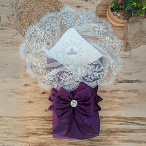 Faixa de pele de veludo violeta para recém-nascidos com renda, roupa de hospital, envoltório para bebê, menino e menina, cobertor para bebê