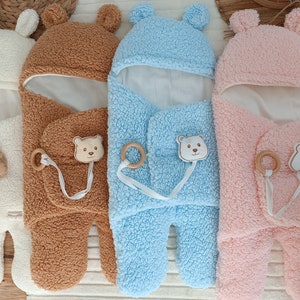 Faixa envoltória macia de lã para bebê, cobertor de urso para bebê, faixa macia para meninos e meninas, presente recém-nascido, chá de bebê