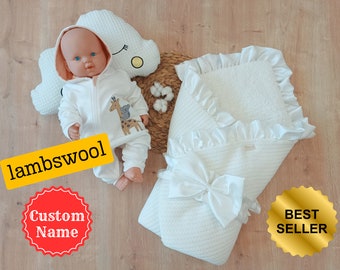 Coperta fasciata personalizzata per bambini, neonata, neonato, regalo della nuova mamma, fascia in lana d'agnello, regali per neonati, coperta per bambini personalizzata, coperta personalizzata