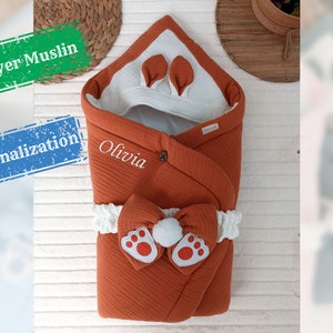 Gepersonaliseerde Baby Bunny Swaddle Deken Aangepaste Baby Douche Cadeau Gaas Mousseline Baby Deken Baby Wrap