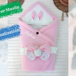 Roze Baby Bunny Swaddle Wrap Deken met naam Gepersonaliseerde Baby Wrap Deken met naam Newborn Swaddle Deken Baby Newborn Gift