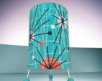 Hand Made MCM Style Tripod Table Lamp Complete - Michael Miller fabric - Atomic Starburst * 15cm x 25cm * Post worldwide