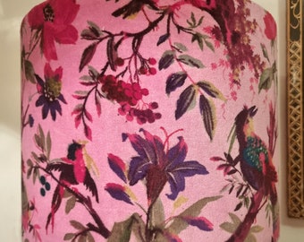 Pink Velvet Lamp/light shade * Exotic botanicals & birds * Handmade to order