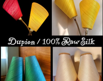 Scuttle Shades for mcm Gooseneck Lamp (pair)* Raw Silk / Dupion * Hand Made * FREE POST !!! *