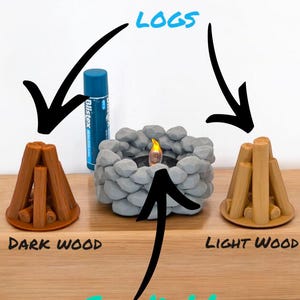 3D Printed Campfire with LED Tea Light & Wood Logs