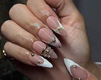 White Frenchies + Bangles Handmade Press on Nails