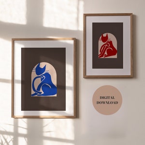 Abstract Cat Print Set: Boho Minimalist Wall Art (Digital Download)