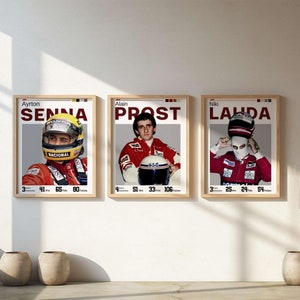 Pôster de Lendas da Fórmula 1: Senna, Lauda, Prost - Arte de Parede Minimalista (Download Digital)