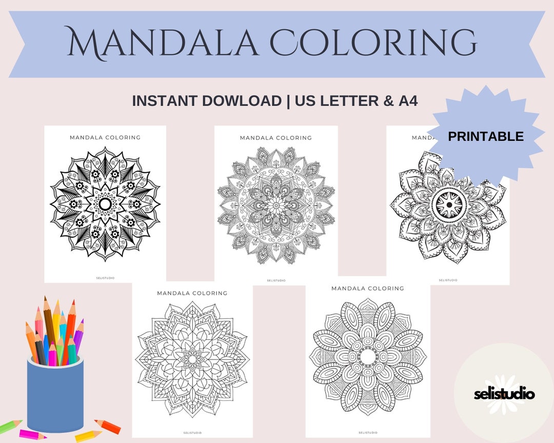10 Printable Mandala Coloring Pages for Adults, Mandala Art Activity ...