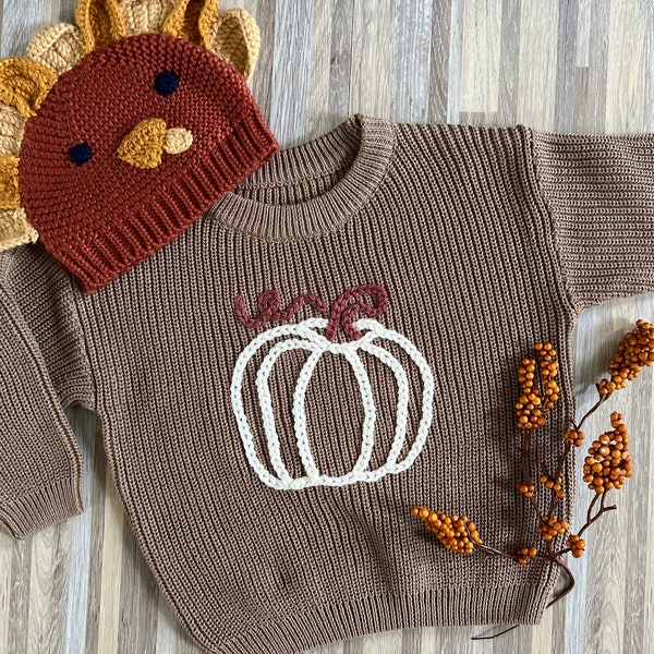 Hand Embroidered Fall Pumpkin Baby and Toddler Sweater