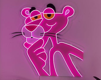 Pink Panther Neon Sign | Retro Cartoon Neon | 80's Neon Wall Art | Panther LED Decoration |  Pop Culture Neon | Neon Sign For Bedroom