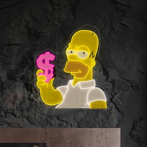 Insegna al neon dei cartoni animati I Simpson / Arredamento Homer Simpson / insegne al neon personalizzate / Decorazione led dei cartoni animati / Decorazioni al neon / Immagine dell'insegna al neon ArtWork