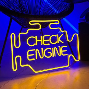 Check Engine Neon Sign Neon Garage Signs Check Engine LED Sign Car LED Light Auto Shop Signs Garage Decor Wall Gifts for Him image 1