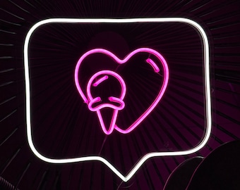 Ice Cream Heart Neon Sign | Custom Neon LED Sign Wall Decor | Ice Cream Neon light | Wall Ice Cream Decor | Heart ice cream neon sign