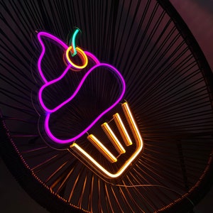 Cupcake Neon | Wall Art Cupcake Neon Sign | Cake Shop Neon | Sign Cupcake Light | Sign Cupcake Neon Wall Art |  Candy Shop Wall Decoration
