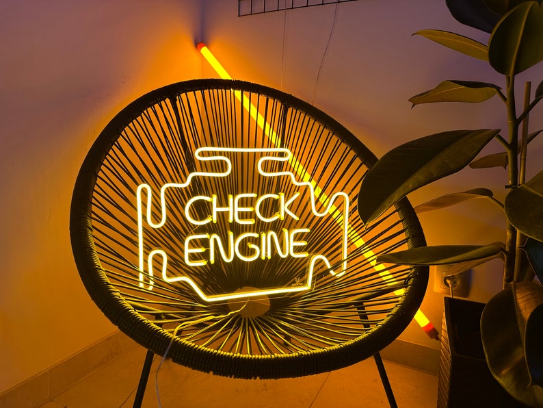 Check Engine Neon Sign Neon Garage Signs Check Engine LED Sign Car LED Light Auto Shop Signs Garage Decor Wall Gifts for Him image 2