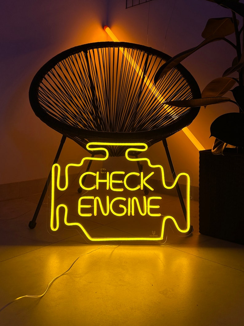 Check Engine Neon Sign Neon Garage Signs Check Engine LED Sign Car LED Light Auto Shop Signs Garage Decor Wall Gifts for Him image 5