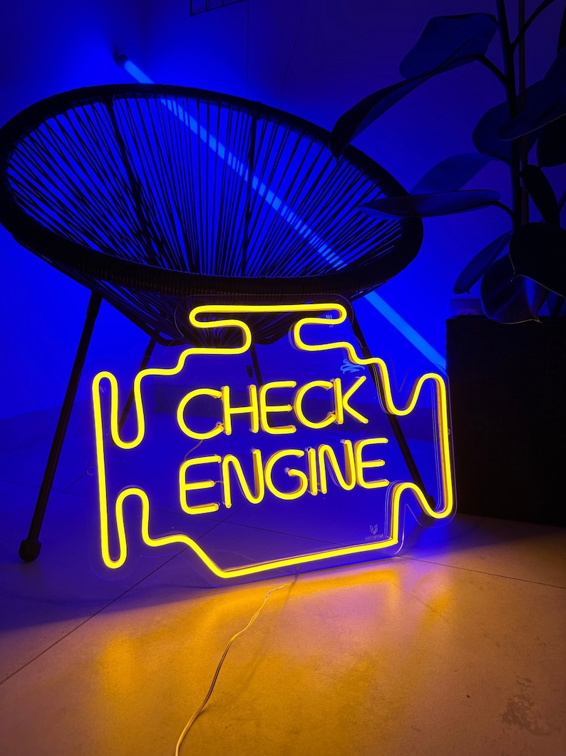 Check Engine Neon Sign Neon Garage Signs Check Engine LED Sign Car LED Light Auto Shop Signs Garage Decor Wall Gifts for Him image 1