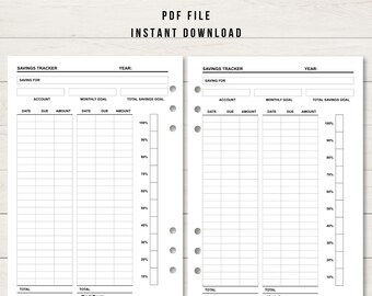 Savings Tracker A5 Planner Inserts, Budget Binder Refill, Printable Financial Planner Insert, Minimalist and Functional Budget Planners