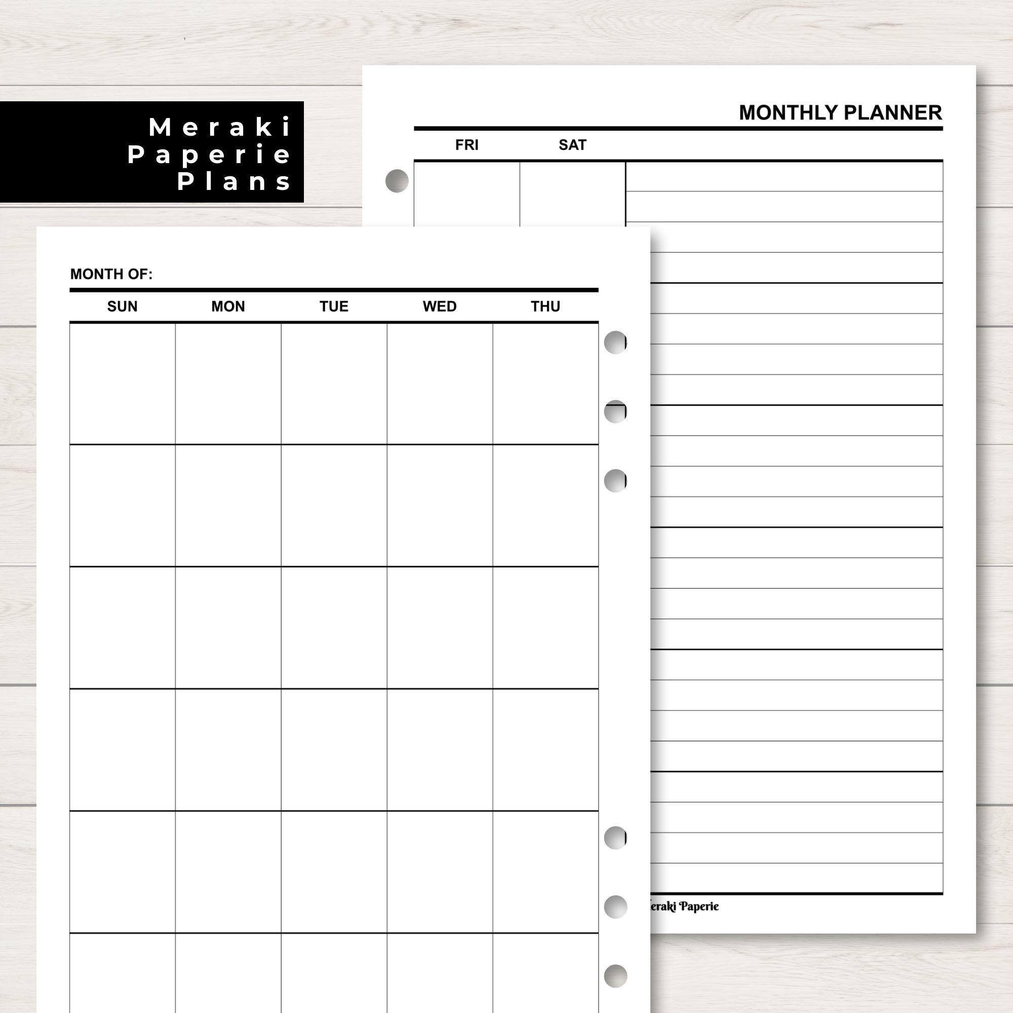 Undated Monthly Planner, A5 Printable Planner Inserts, Monthly Overview