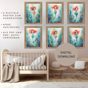 Children&#39;s room poster Children&#39;s room poster set Wall pictures Mermaid Mermaid poster set Wall decoration Children&#39;s room pictures I Digital Download