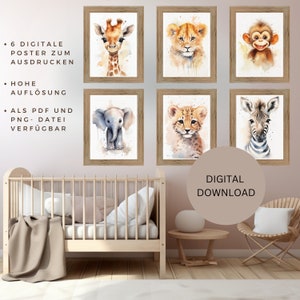 Children&#39;s room poster Children&#39;s room poster set Wall pictures Animals Jungle Safari Poster Set Wall decoration Children&#39;s room pictures I Digital Download