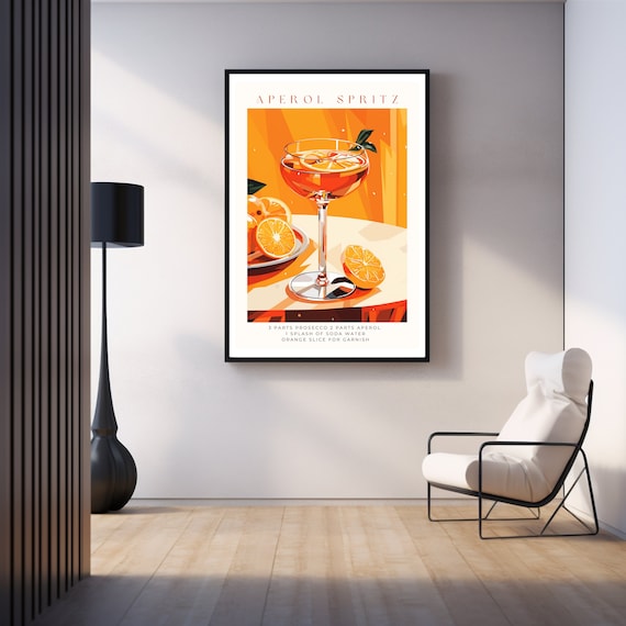 Aperol Spritz Poster Aperol Spritz Bild Aperol Spritz Kunst Aperol Spritz Druck Wandbild Küche Cocktail Poster Cocktail Bild Retro Poster