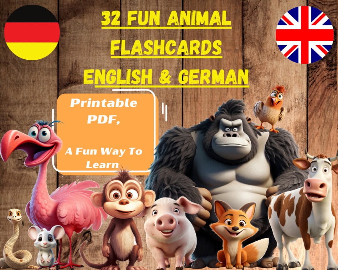 Learning German Flashcards for Kids - 32 Playfull Animal Cards in ...