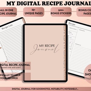 Digital Recipe Book/ Journal For Goodnotes, Notability, Digital Recipe Journal, Digital Cookbook Recipe Planner, Digital Meal Planner