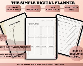Undated Digital Planner, Goodnotes Template, Boho Stickers (PDF)