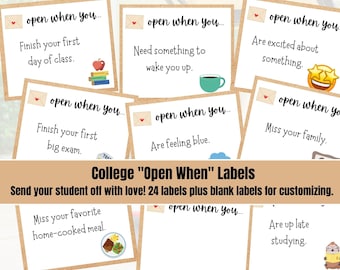 College Open When Envelope Labels | College Open When Letters | College Care Package | Open When Instant Download