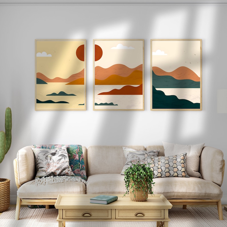Modern Boho Landscape Wall Art Set of 3 High Resolution Abstract Prints